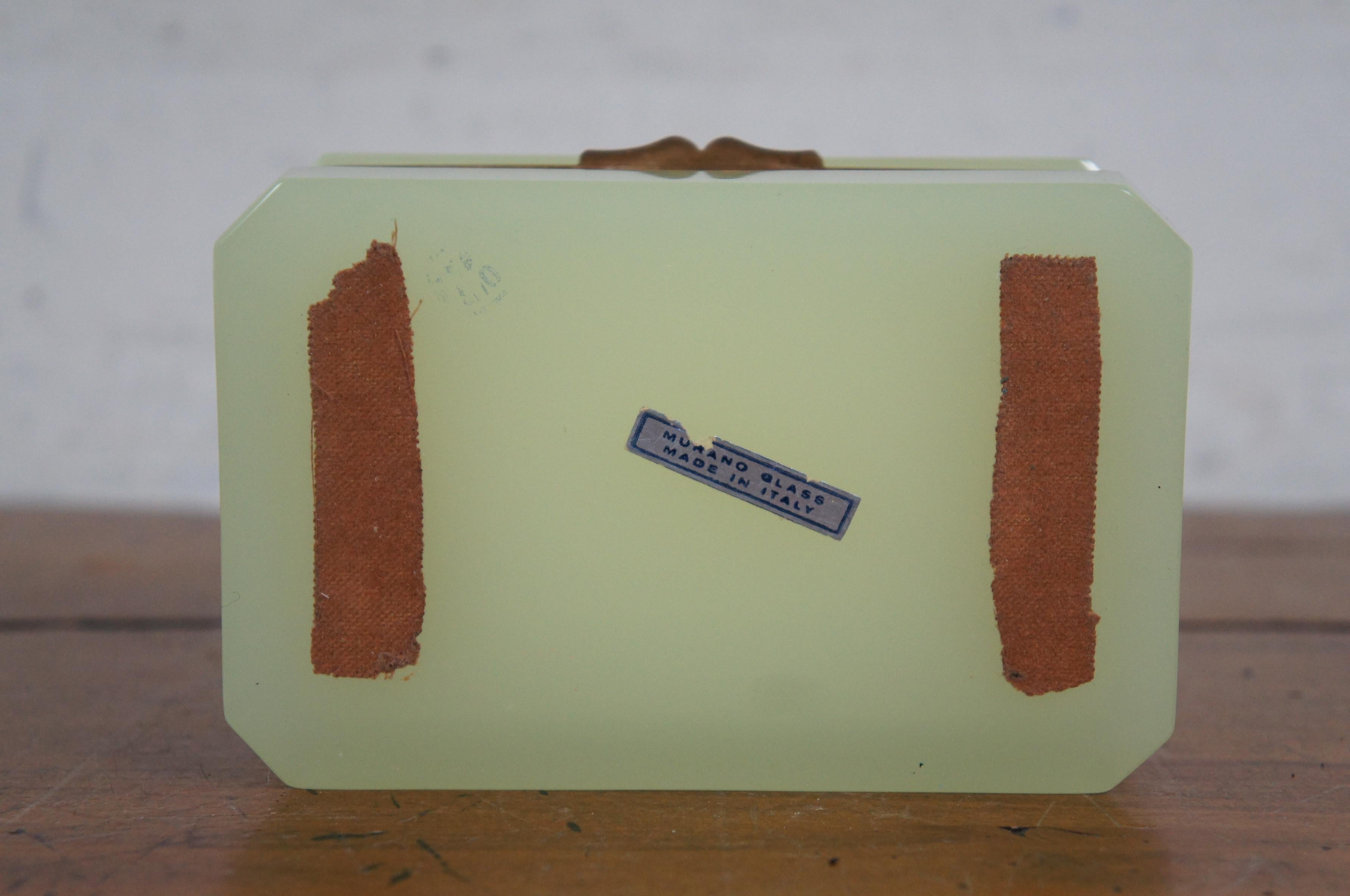 Murano Italy Opaline Uranium Vaseline Green Glow Glass Trinket Box Casket 4