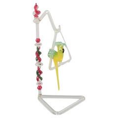 Murano, Italy. Rare sculpture of a parrot hanging on a stand.