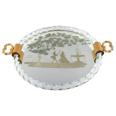 Murano, Italie, Plateau rectangulaire avec plaque en miroir