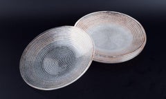 Murano, Italy, set of six dinner plates in clear glass with gold decoration