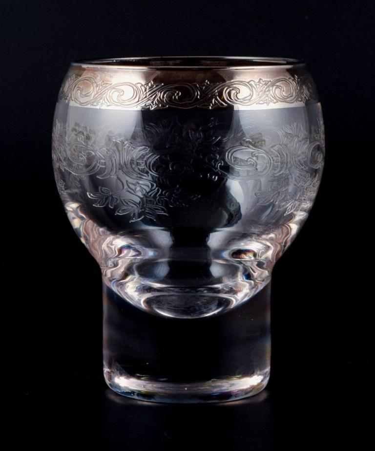 Italian Murano, Italy, Six Mouth-Blown and Engraved Beer Glasses with Silver Rim