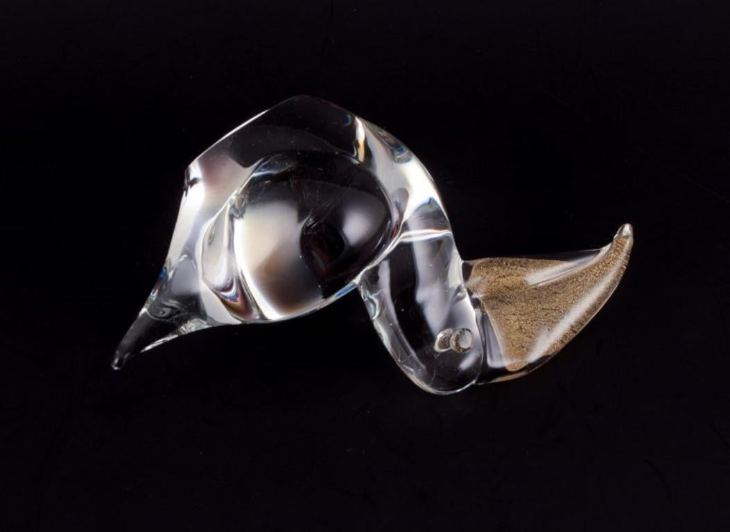 Late 20th Century Murano, Italy. Small art glass sculpture of a toucan in clear glass.