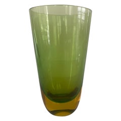 Murano Italy Sommerso glass vase mid century Seguso Flavio Poli green yello