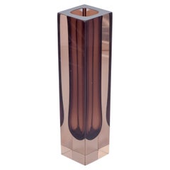 Murano, Italy. Square art glass vase. Smoke-colored and brown art glass.