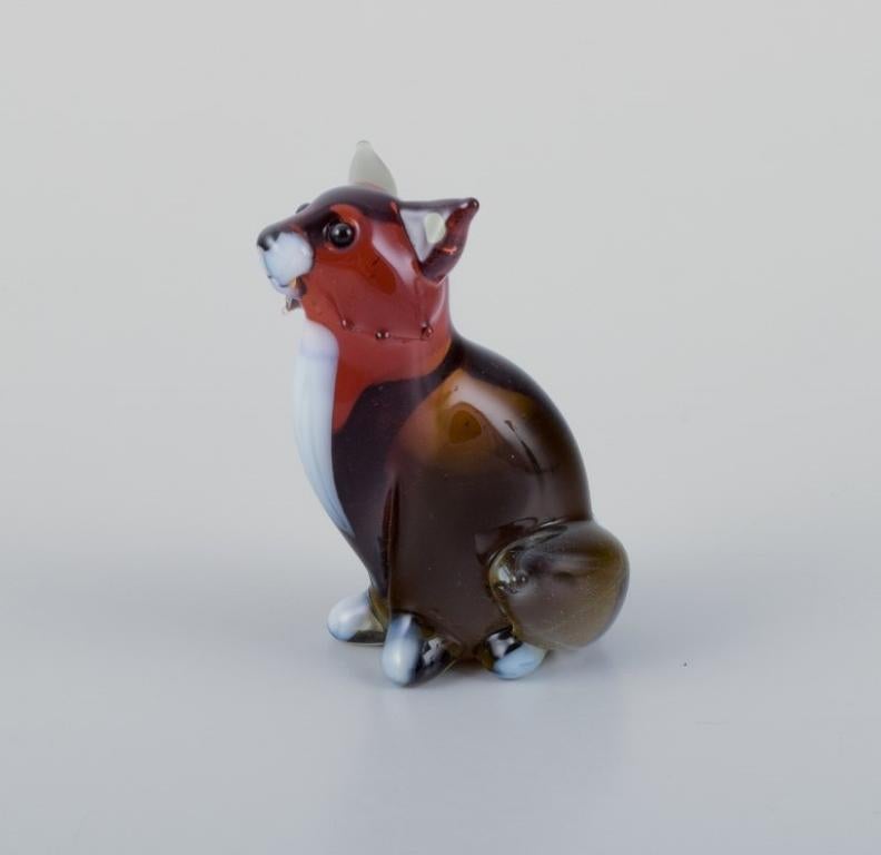 Murano, Italy. Three miniature glass animal figurines. Deer, fish and fox. In Excellent Condition For Sale In Copenhagen, DK