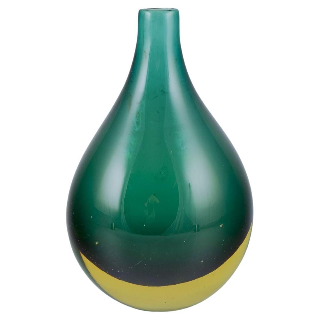 Murano, Italy. Vase in green art glass with bulbous shape. Approx. 1960