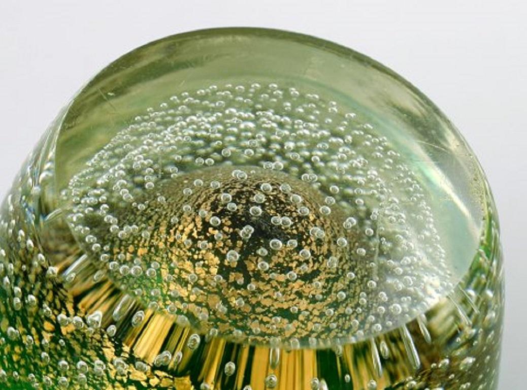 Mid-20th Century Murano, Italy, Vase in Green Mouth-Blown Art Glass with Bubbles For Sale