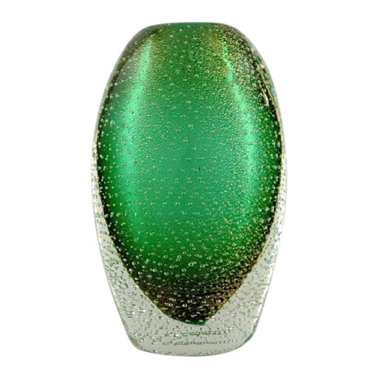 Murano, Italy, Vase in Green Mouth-Blown Art Glass with Bubbles