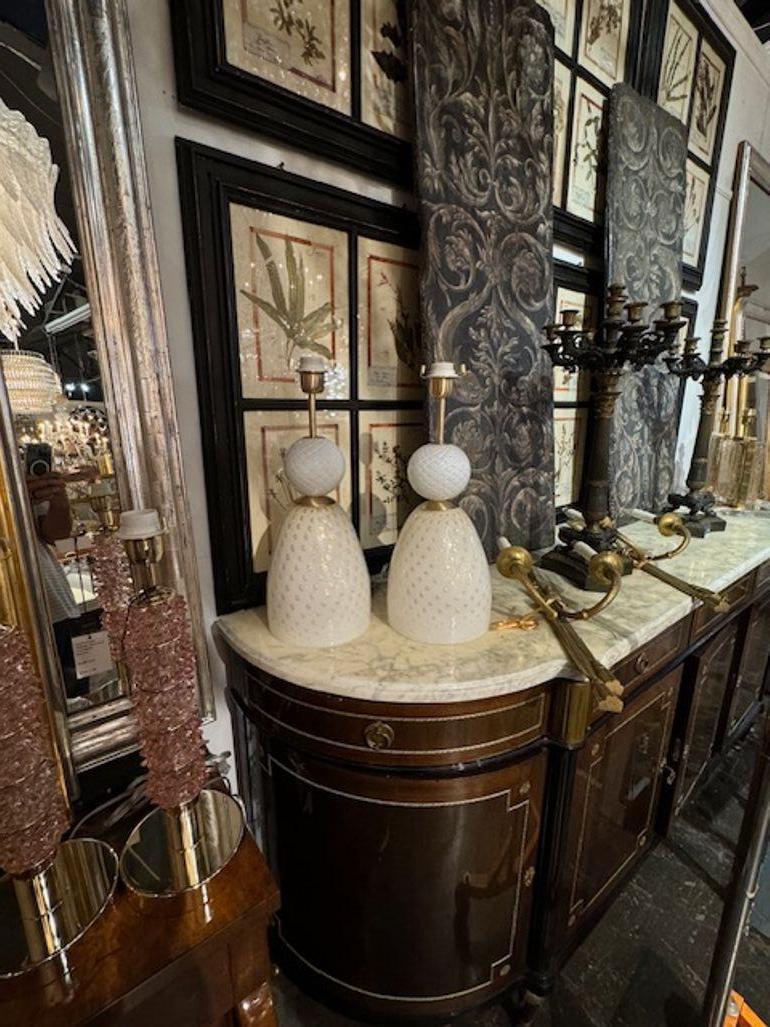 Murano Ivory and Gold Glass Lamps In Good Condition For Sale In Dallas, TX
