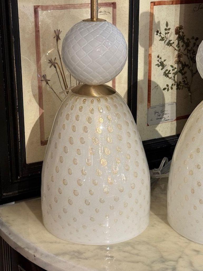 Contemporary Murano Ivory and Gold Glass Lamps For Sale