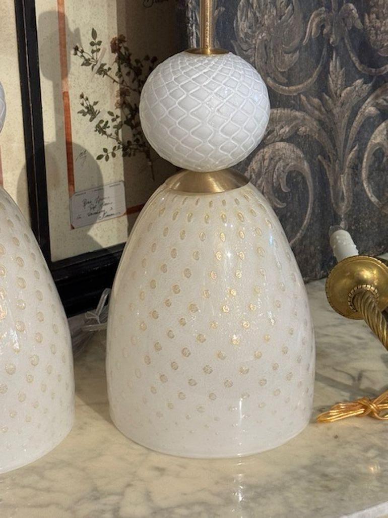 Blown Glass Murano Ivory and Gold Glass Lamps For Sale