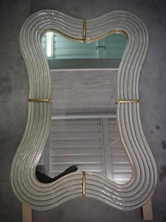 Murano Elfenbeinglas und Messing Konsole Wandspiegel, 1990