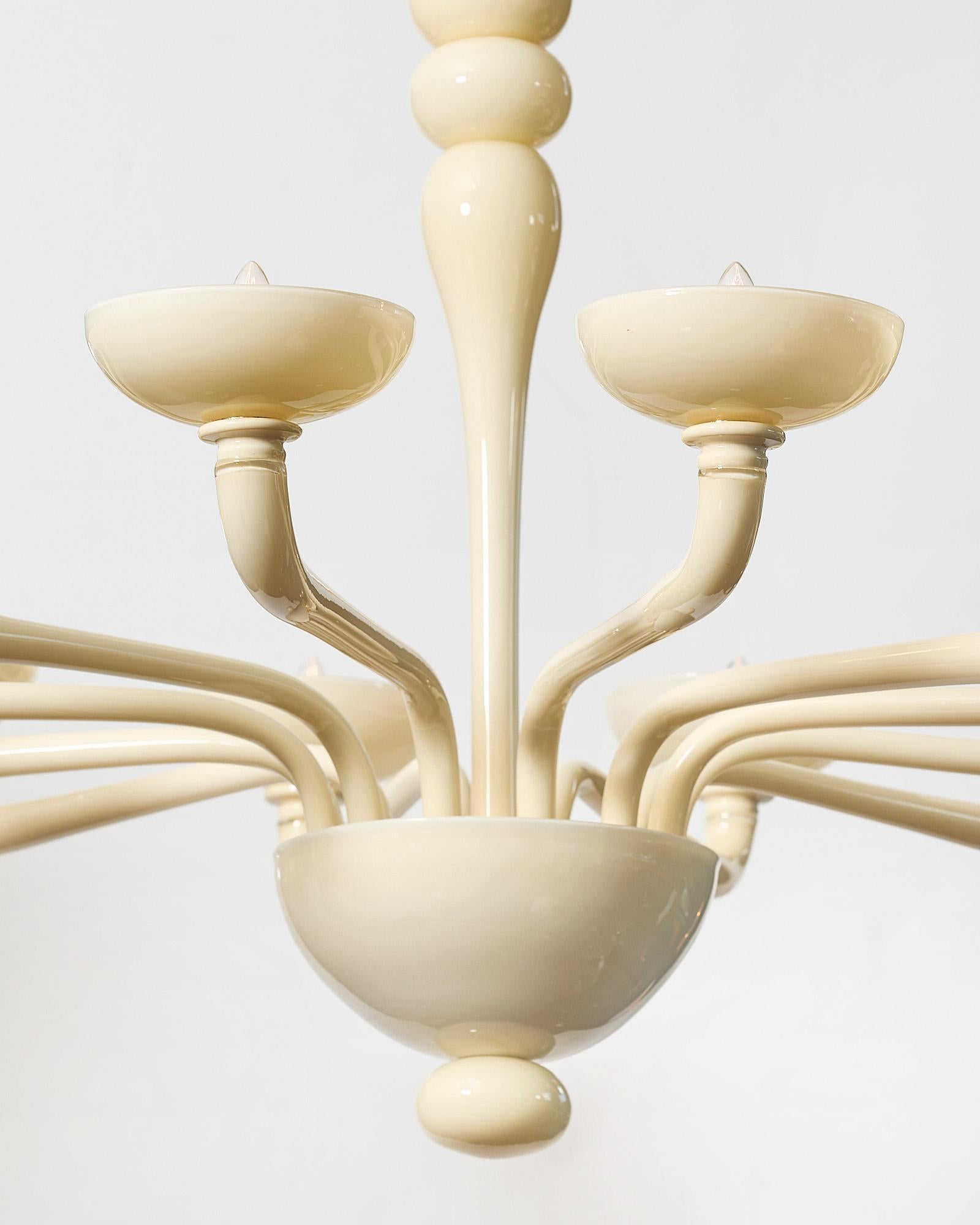 Mid-Century Modern Murano Ivory Glass Chandelier For Sale