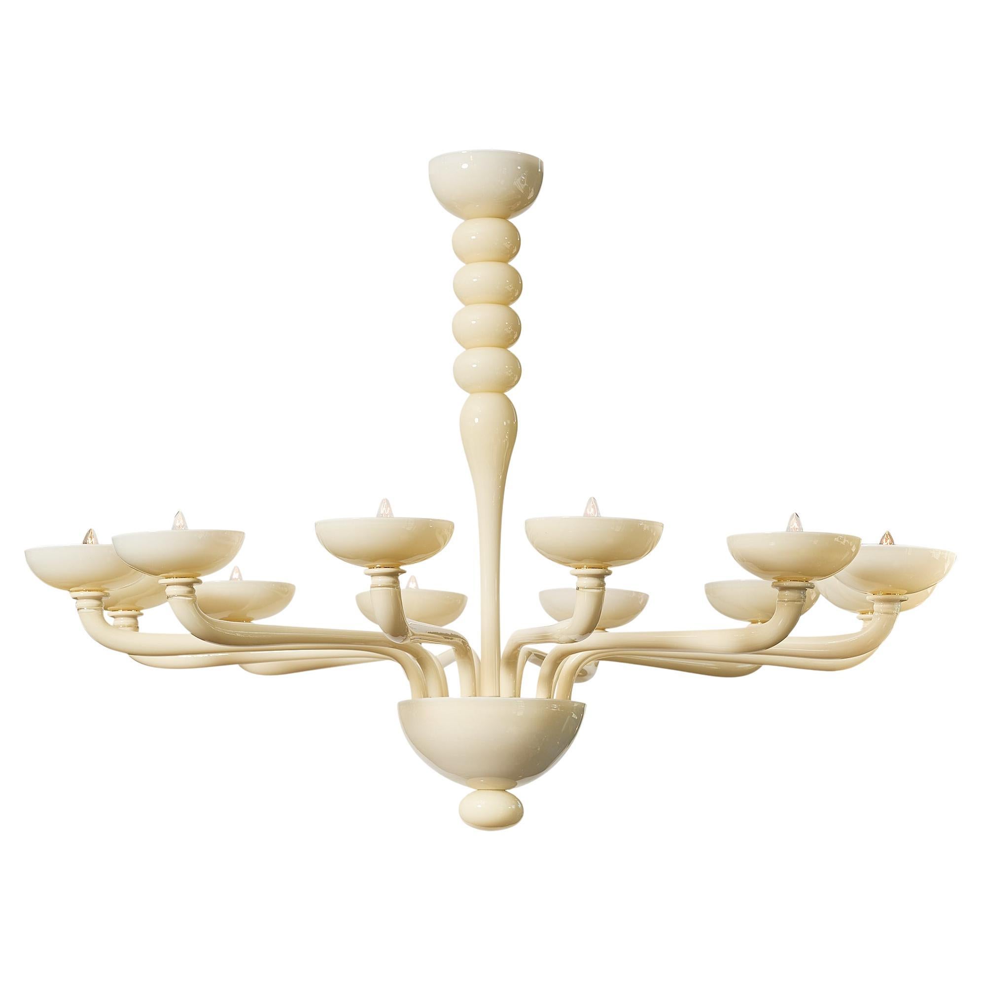 Murano Ivory Glass Chandelier, Hand Blown, Venetian For Sale