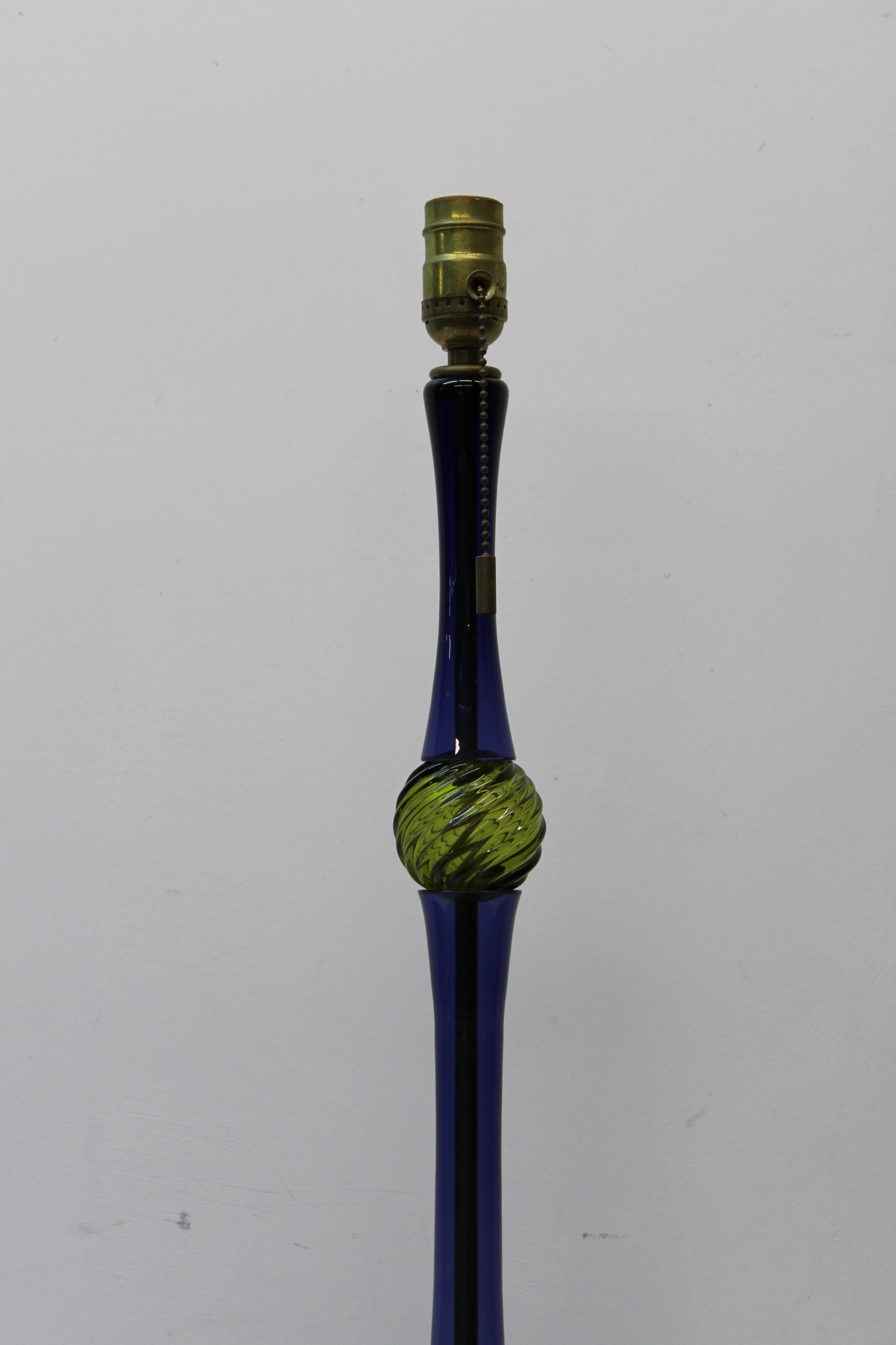 C. Late 20th Century

Murano Italian cobalt blue hand blown glass lamp w/ absynthe green sphere

Made by John Hutton for Donghia.