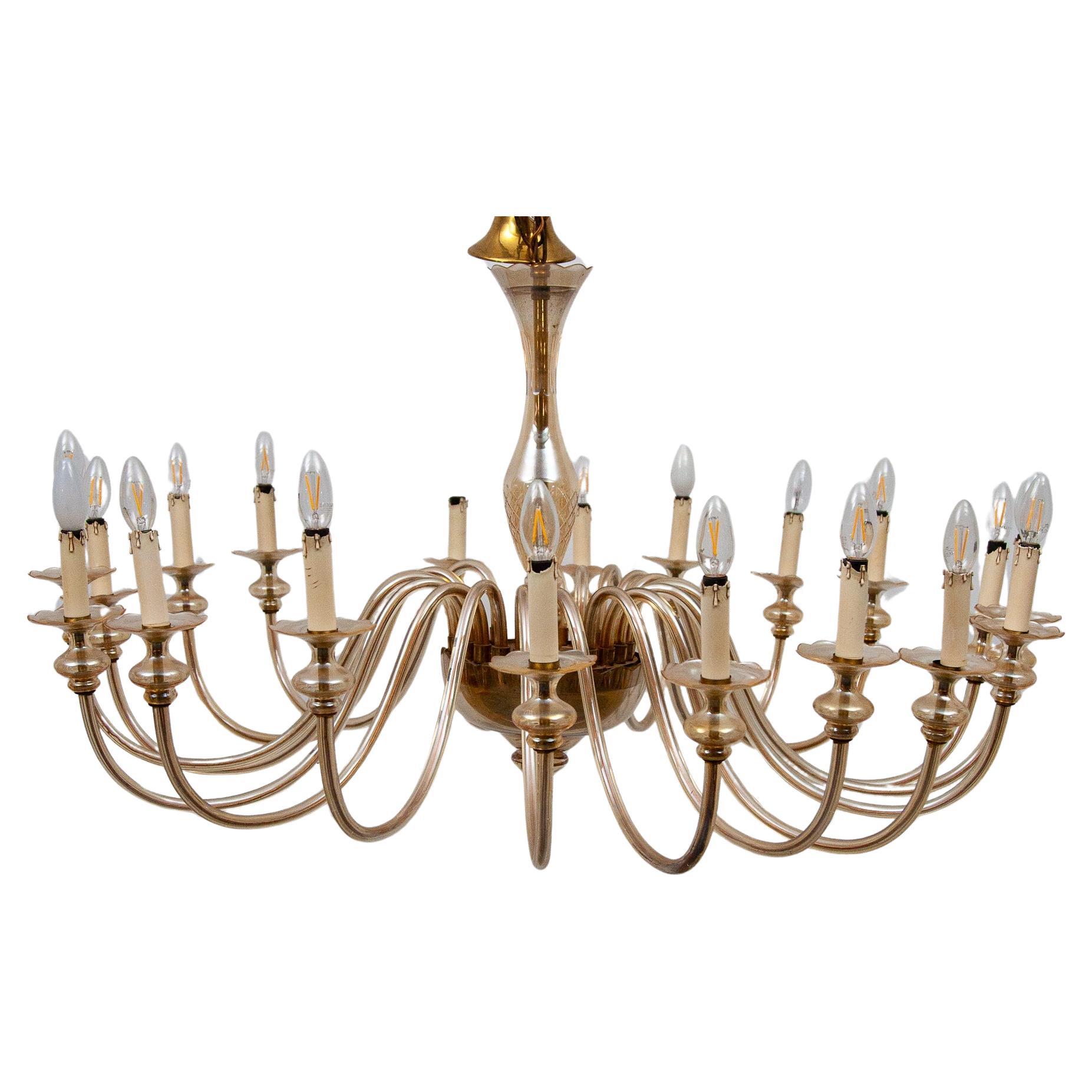 Murano Large 24 Arms Amber Glass Chandelier