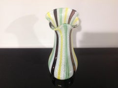 Murano Large Colorful Latticino Glass Vase circa 1950's