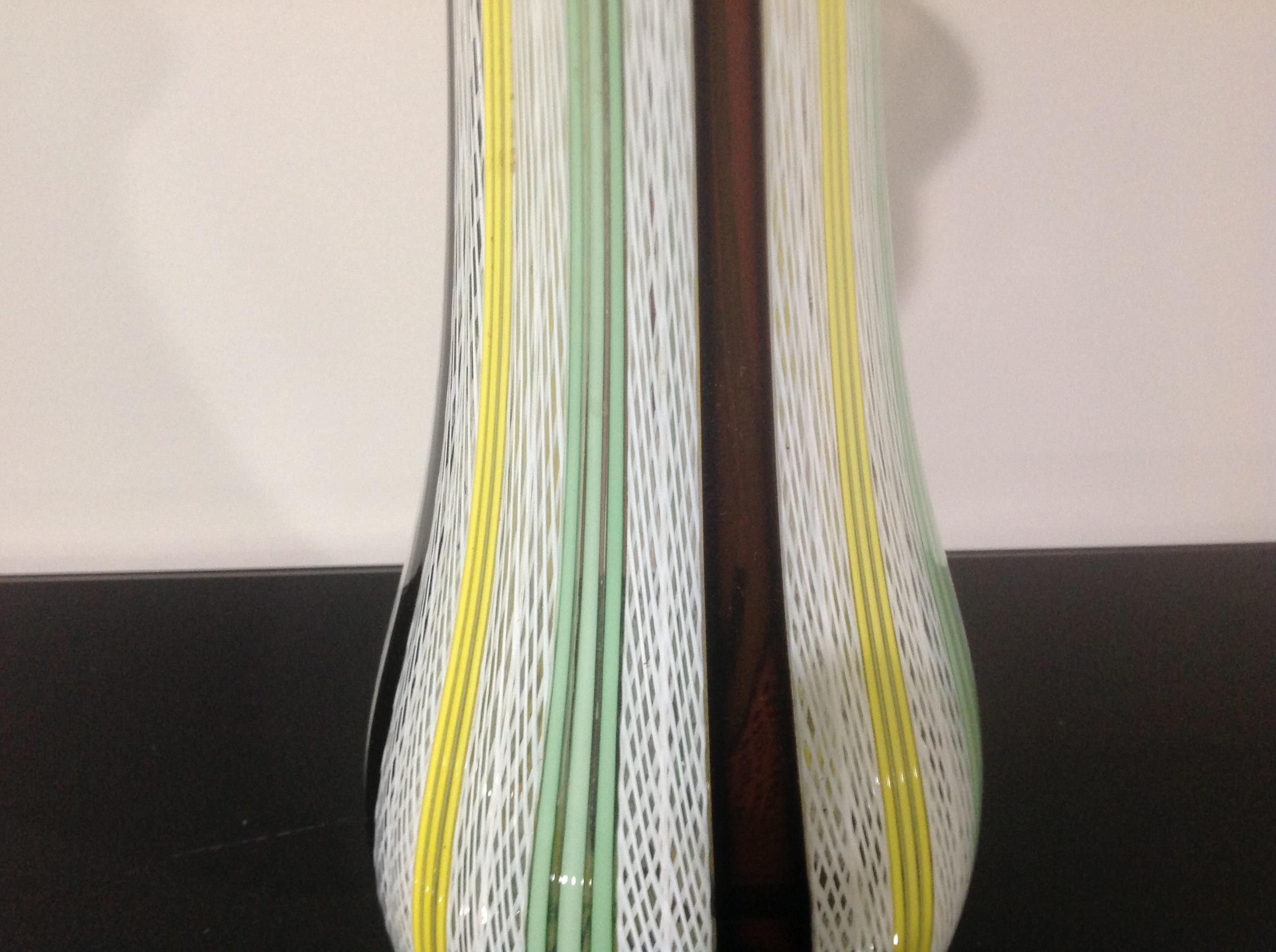 Murano Large Colorful Latticino Glass Vase circa 1950's In Good Condition For Sale In Keego Harbor, MI