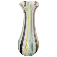 Murano Large Colorful Latticino Glass Vase circa 1950's