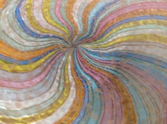 Murano Large Decorative Multi-Color Lattcino Cane Art Glass Bowl with Aventurine