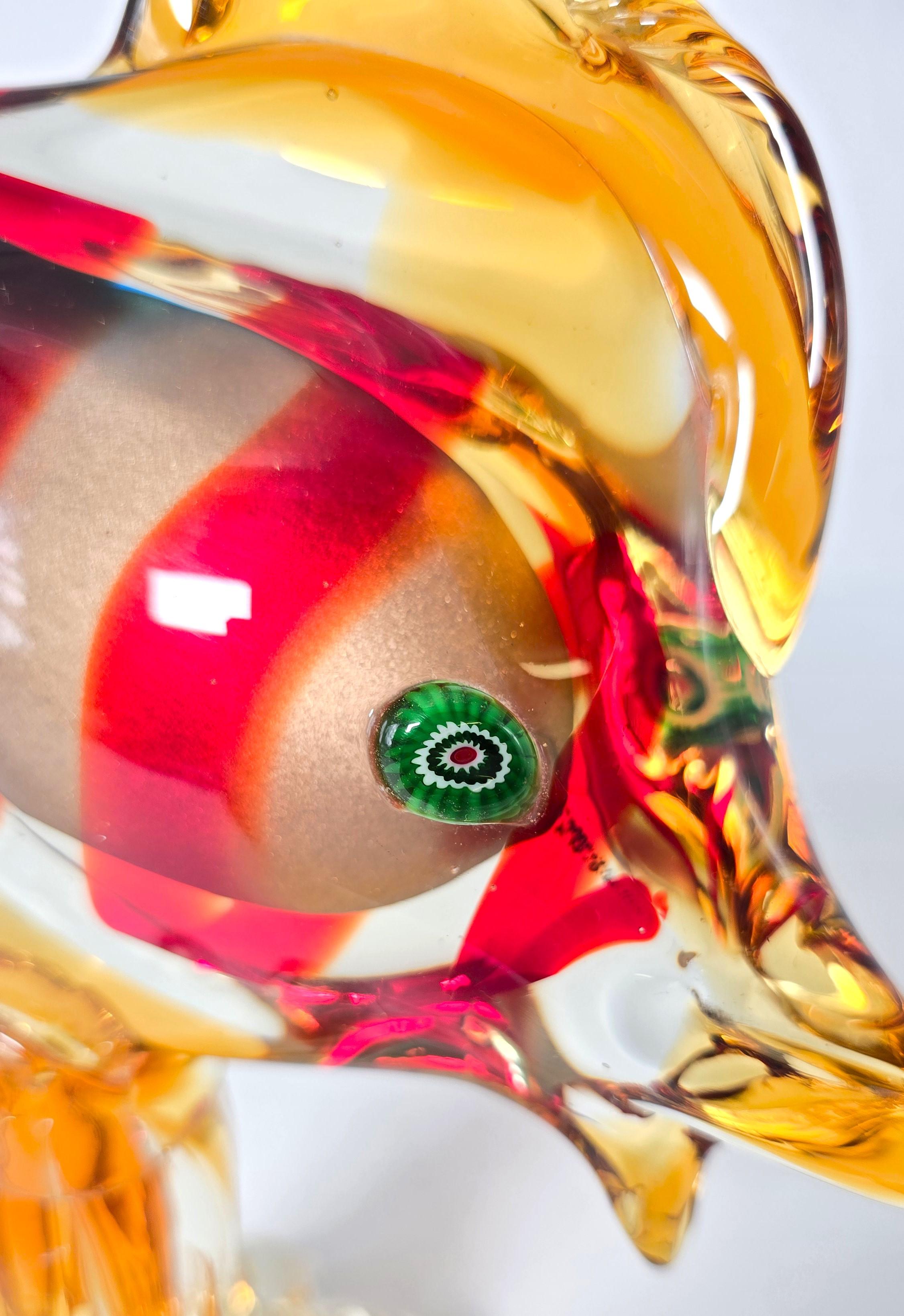 Murano großer Glasfisch mit Millefiori-Glasaugen um 1950 im Angebot 3