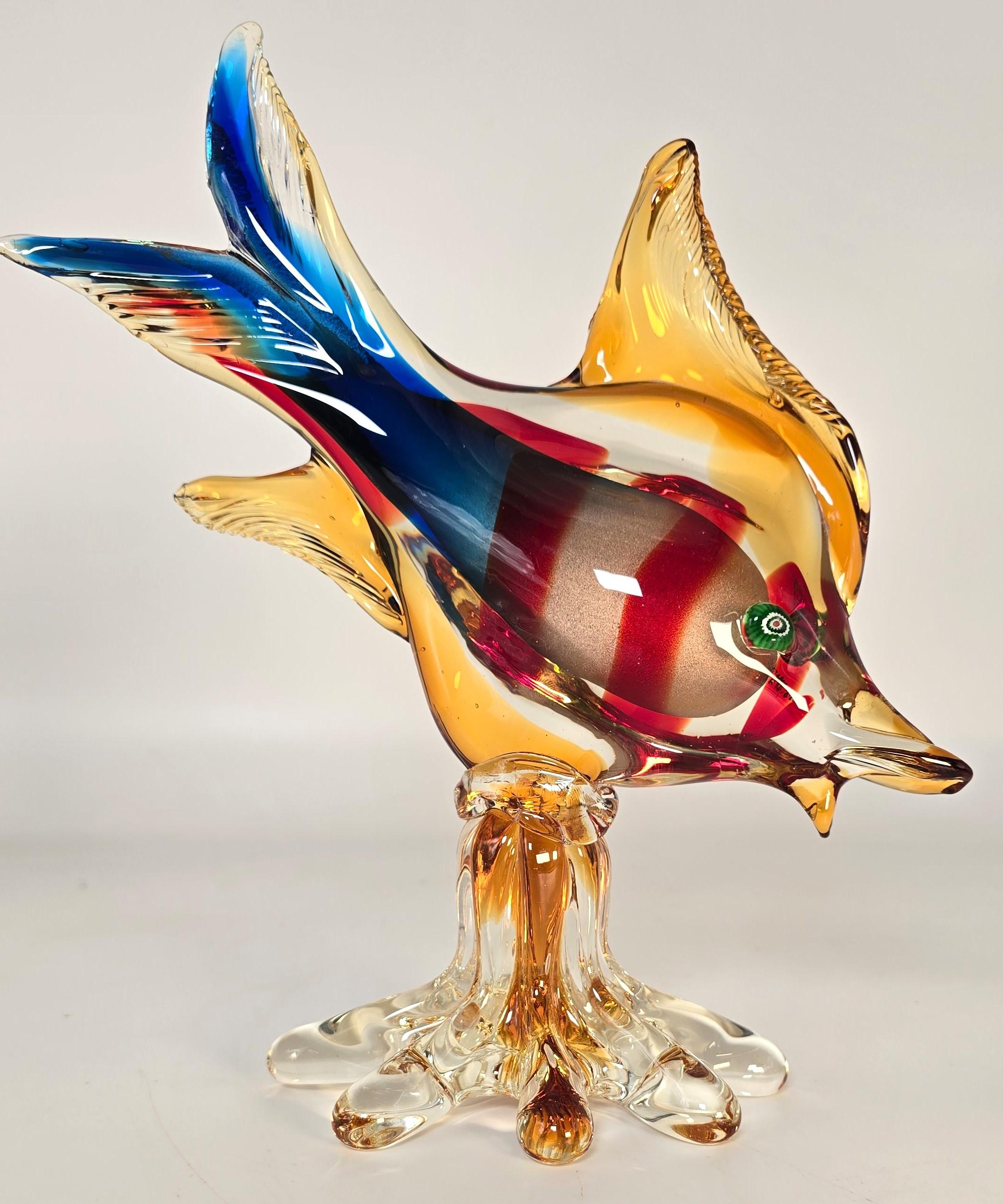Murano großer Glasfisch mit Millefiori-Glasaugen um 1950 im Angebot 5