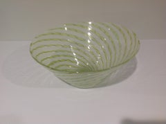 Murano Large Latticino Bowl in Vibrant Green and White Art Glass