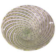 Murano Large Latticino Bowl in Vibrant Green and White Art Glass