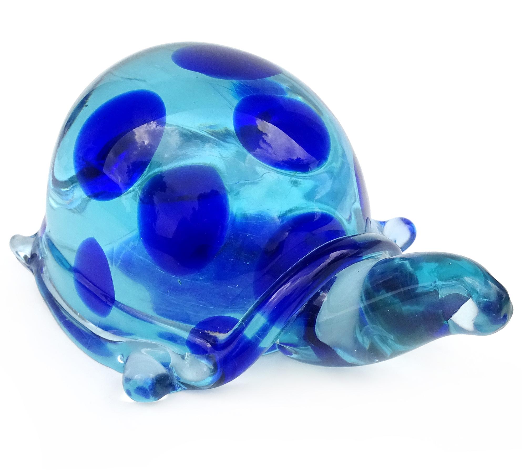 Murano Gran Escultura de Figura de Tortuga de Vidrio Artístico Italiano con Manchas Azules Claro y Oscuro Hecho a mano en venta