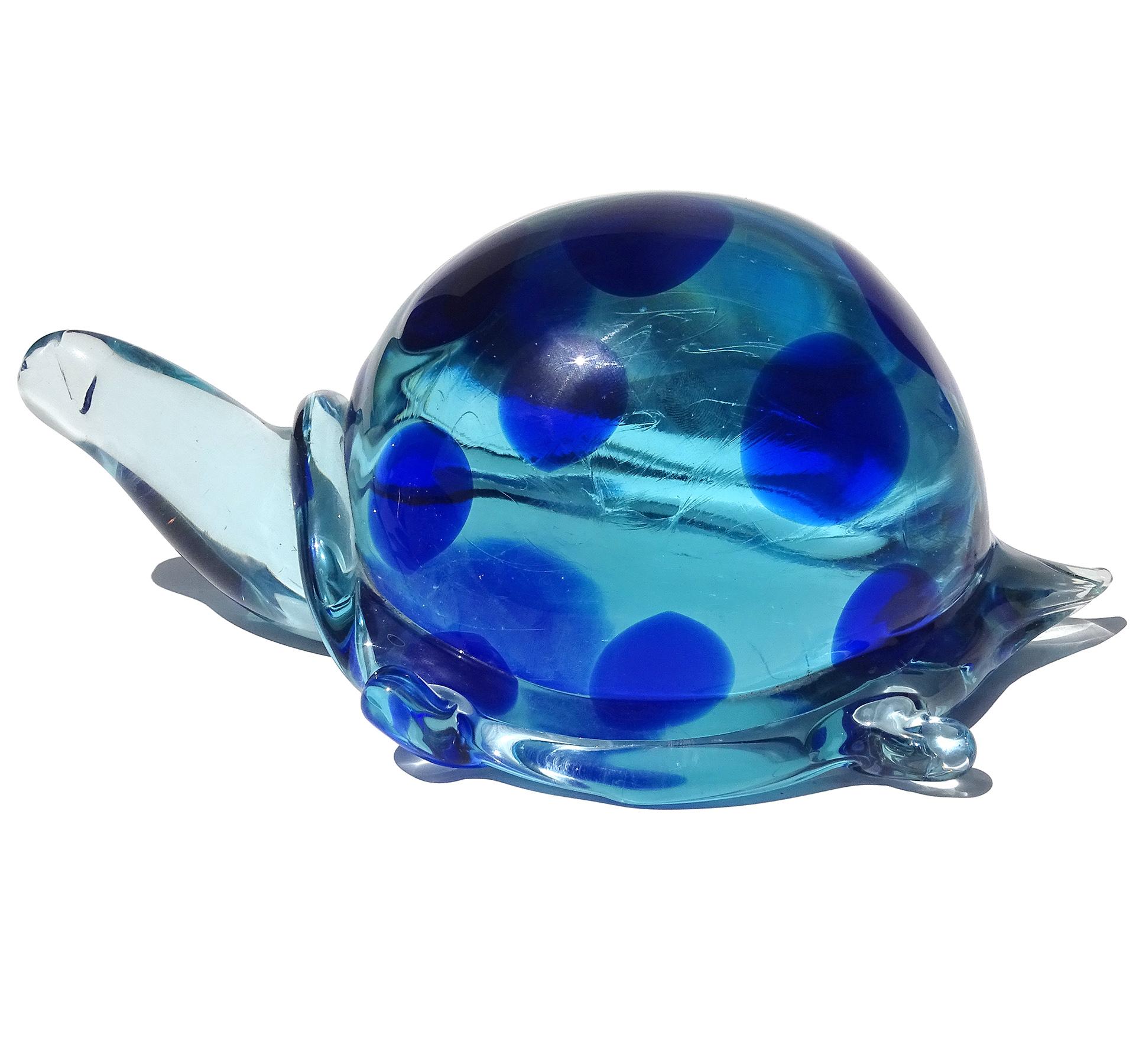 Murano Gran Escultura de Figura de Tortuga de Vidrio Artístico Italiano con Manchas Azules Claro y Oscuro siglo XX en venta