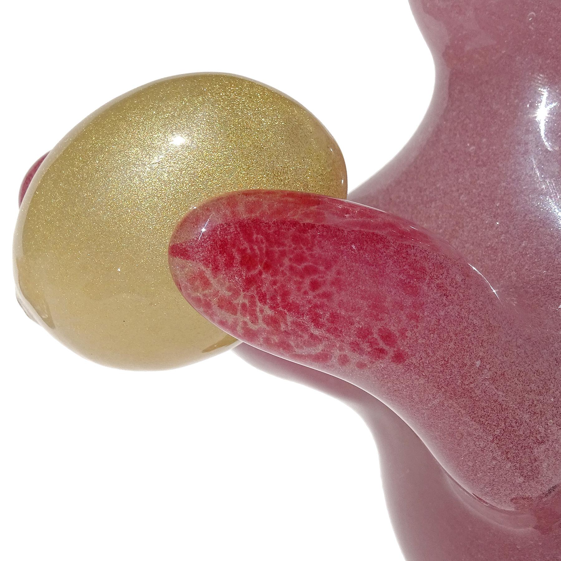 Murano Large Pink Bubbles Bunny Rabbit Gold Leaf Egg Italian Art Glass Sculpture For Sale 4