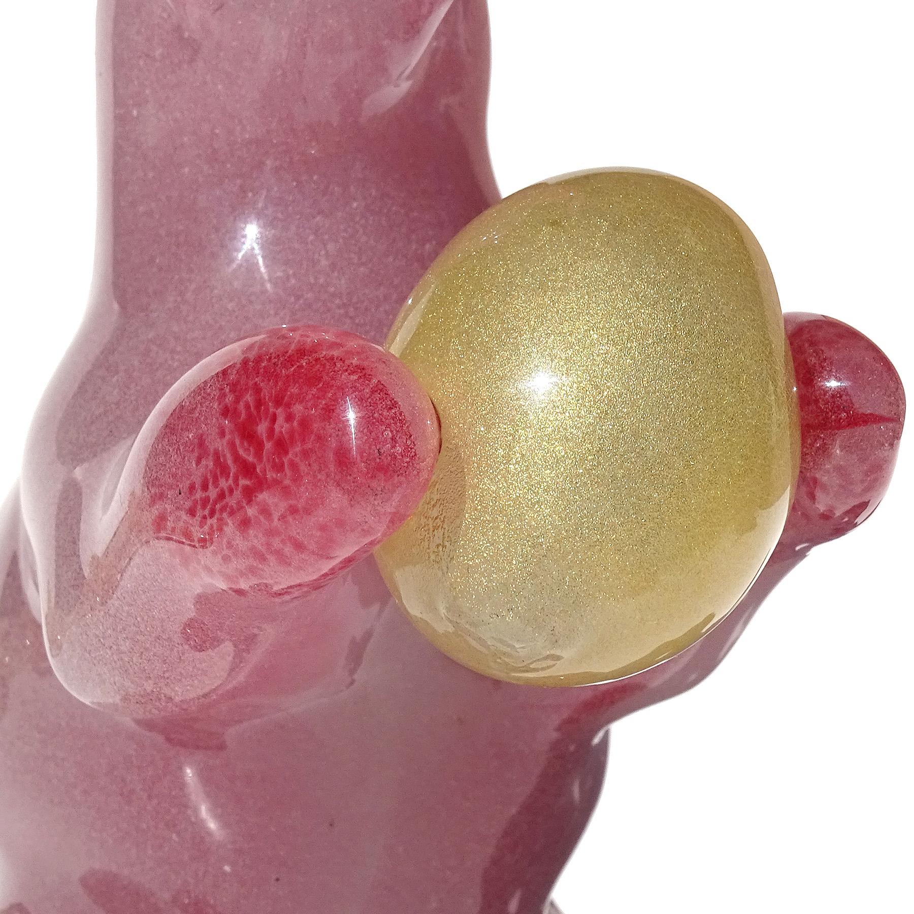 Murano Large Pink Bubbles Bunny Rabbit Gold Leaf Egg Italian Art Glass Sculpture For Sale 5