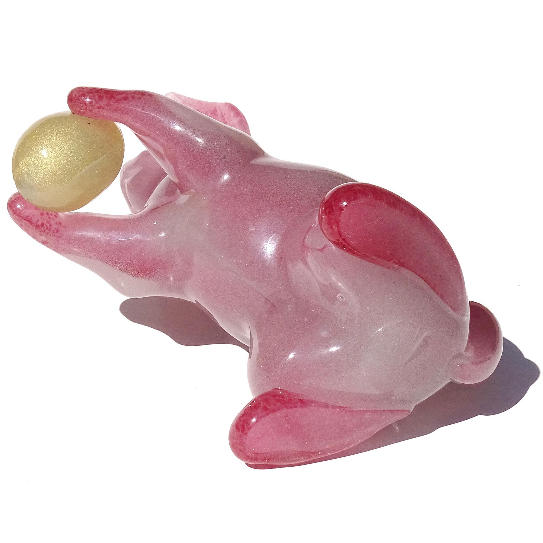 Murano Large Pink Bubbles Bunny Rabbit Gold Leaf Egg Italian Art Glass Sculpture For Sale 8