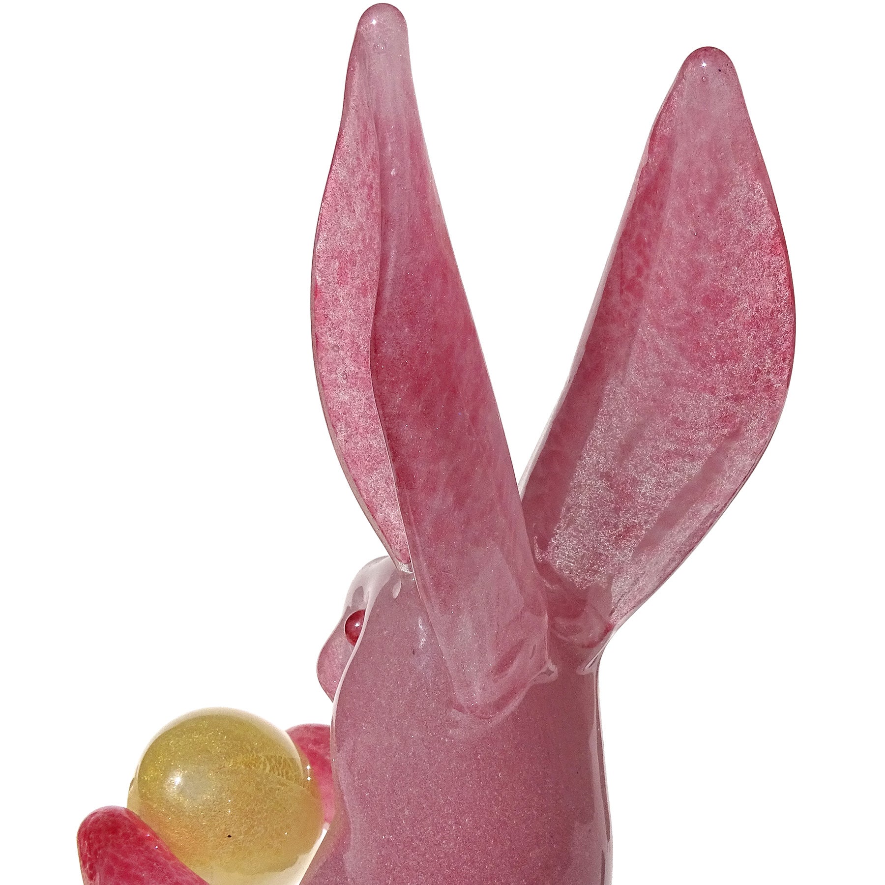 Murano Large Pink Bubbles Bunny Rabbit Gold Leaf Egg Italian Art Glass Sculpture For Sale 3