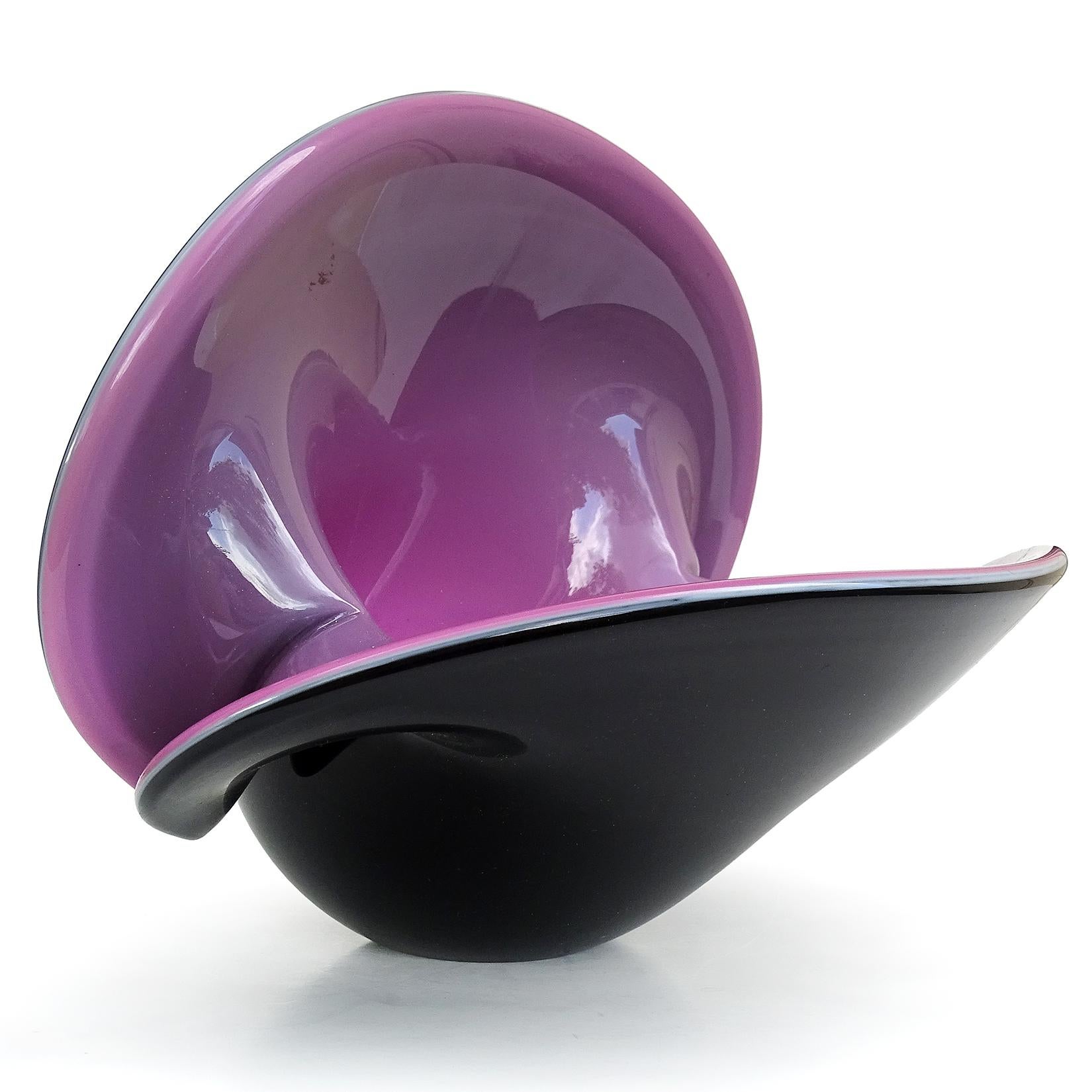 Murano Large Purple Black Italian Art Glass Double Position Clam Seashell Vase For Sale 1
