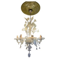 Gran araña veneciana de cristal artístico transparente de Murano de dos pisos, años 50