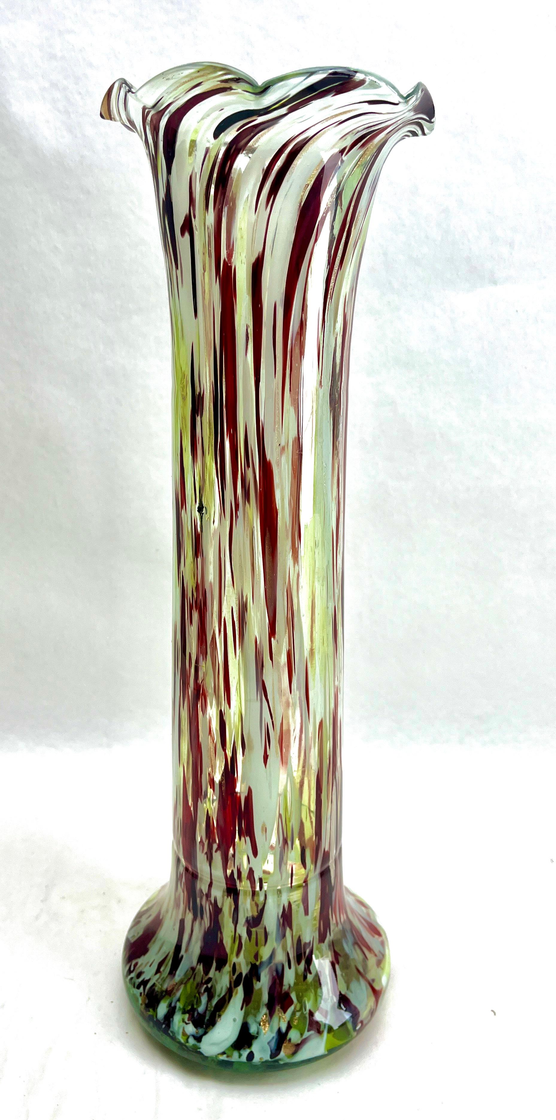 Art Glass  Murano Large Vase Multicoloured and with Gold Inclusions For Sale