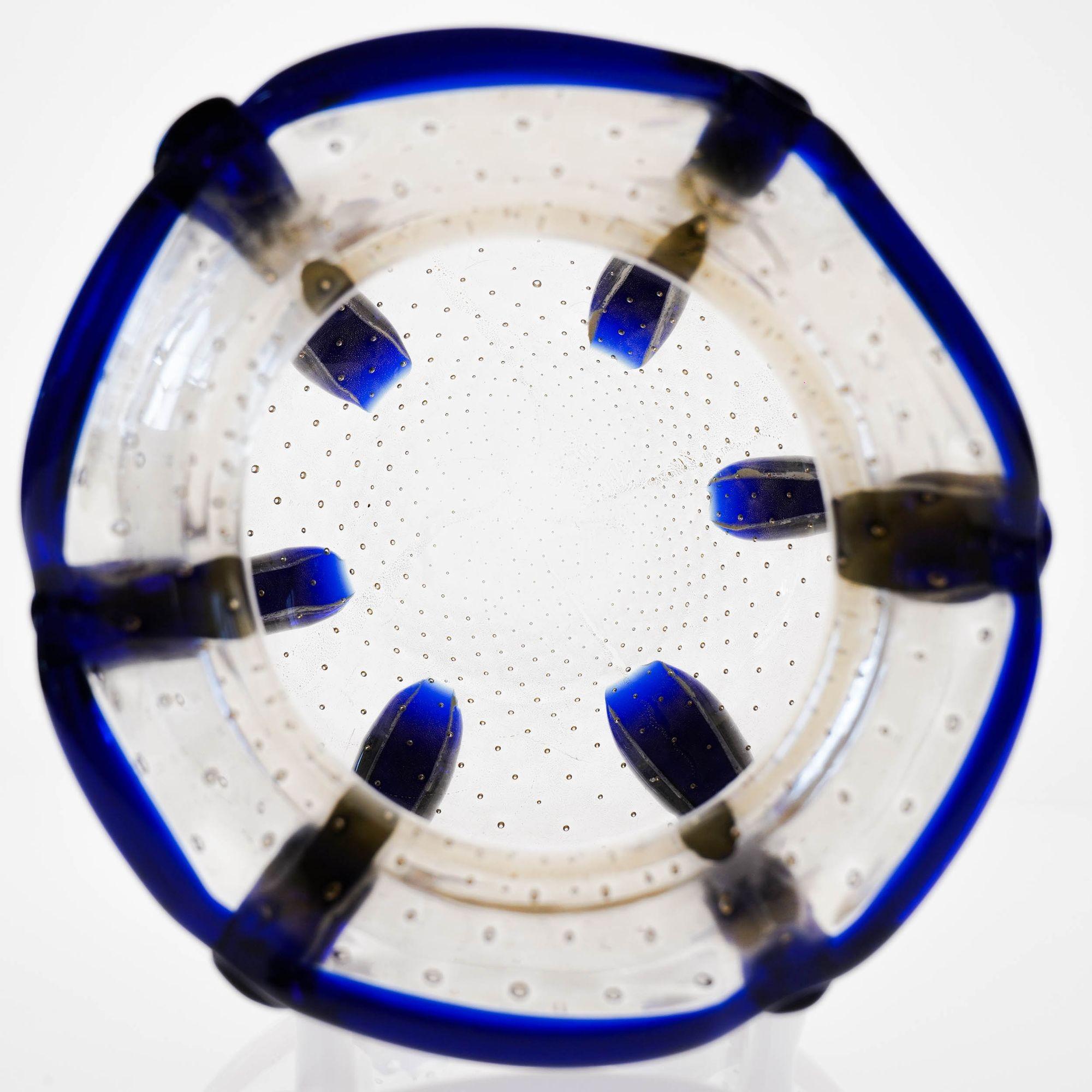 Murano Large Vase with baloton bubbles in gold leaf and Cobalt Blue beads In Excellent Condition For Sale In Tavarnelle val di Pesa, Florence
