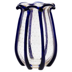 Gran jarrón de Murano con burbujas de balotón en pan de oro y cuentas azul cobalto