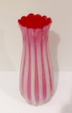 Murano Large Vibrant Red Opalescent and Gold Art Glass Vase