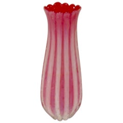 Murano Large Vibrant Red Opalescent and Gold Art Glass Vase