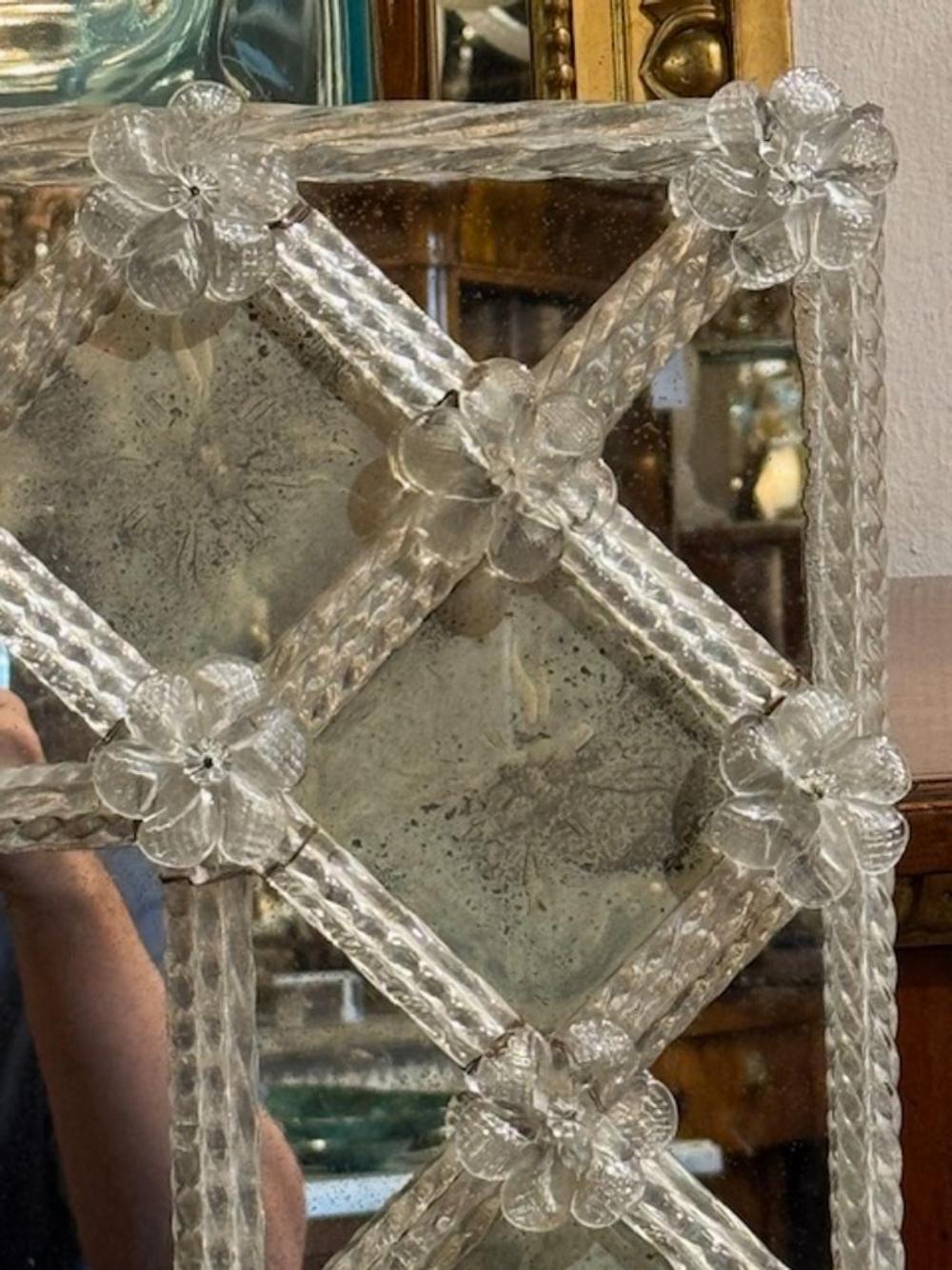 Glass Murano Lattice Mirror For Sale