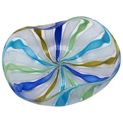 Murano Latticino Ribbon Glass Bowl, circa 1970