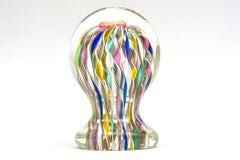 Murano Latticino Zanfirico Glass Paperweight Sculpture Vintage Desk Accessory