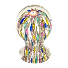 Murano Latticino Zanfirico Glass Paperweight Sculpture Vintage Desk Accessory