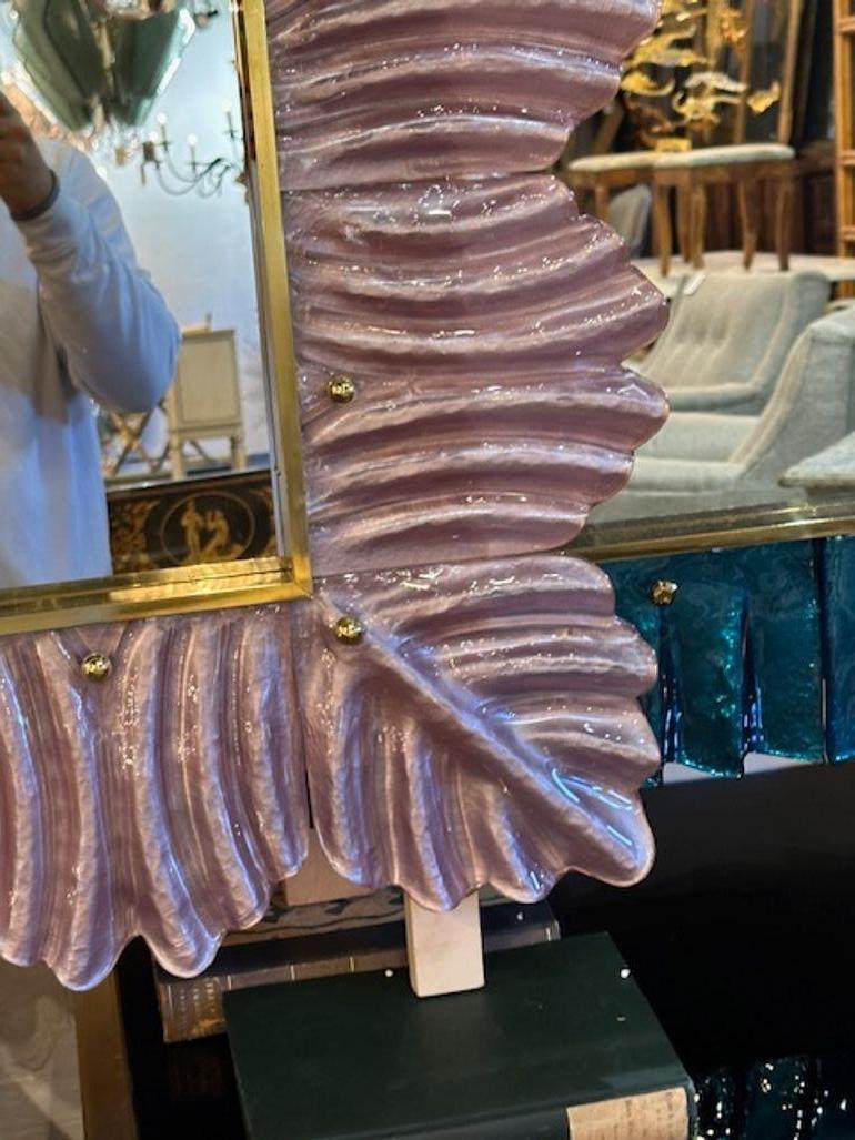 Murano Lavender Blown Glass Mirror For Sale 1