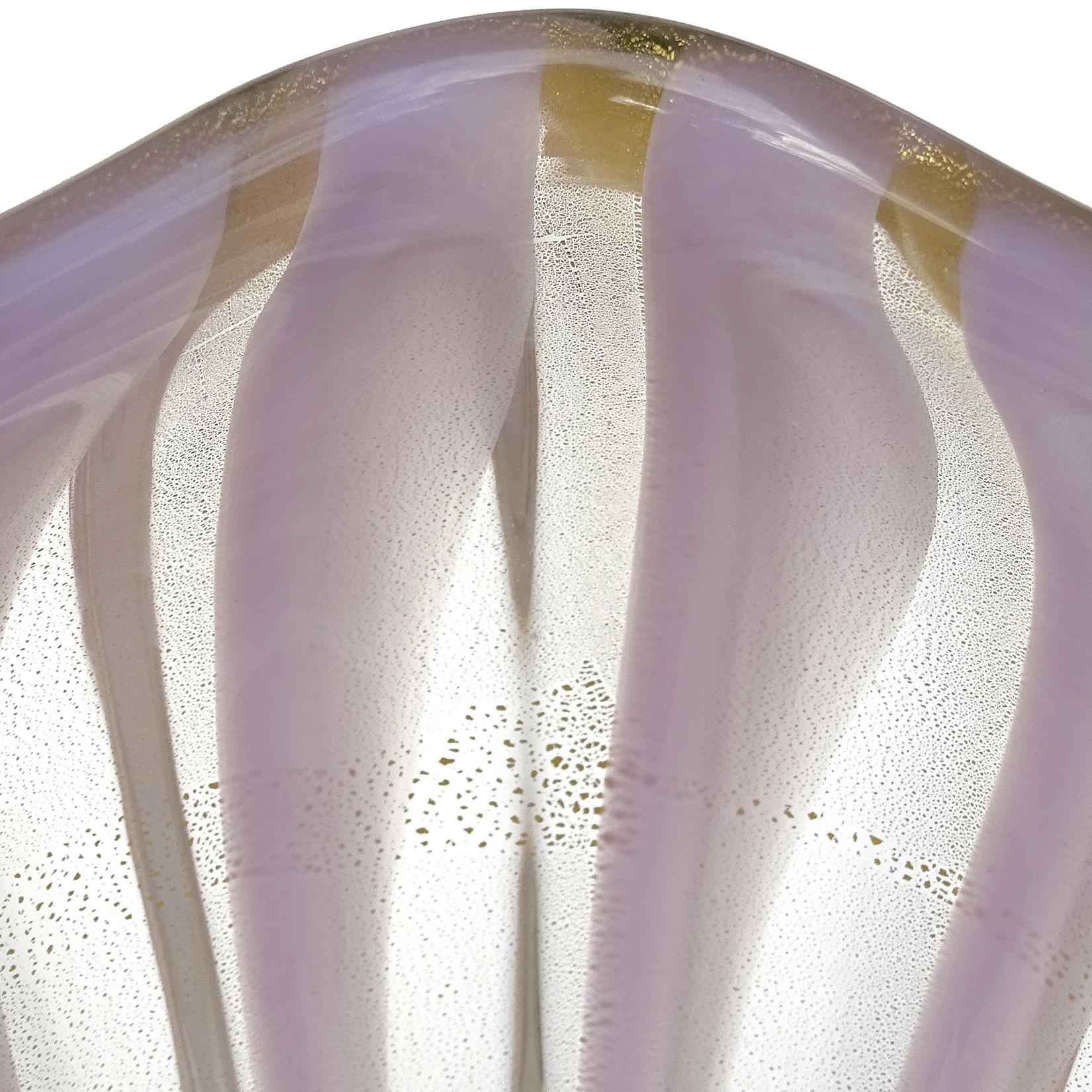Murano Lavender Stripes Gold Flecks Italian Art Glass Midcentury Flower Vase In Good Condition In Kissimmee, FL