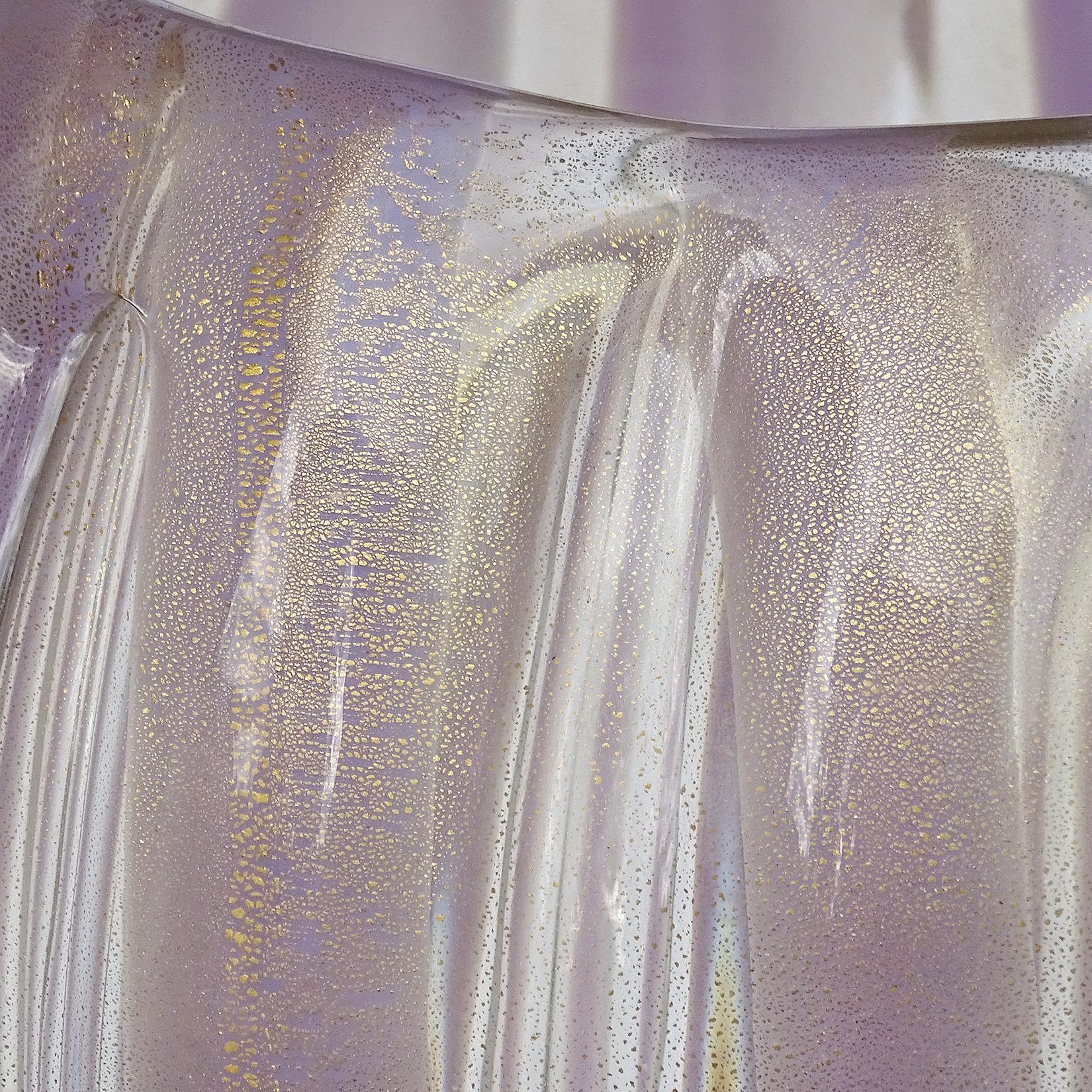Sommerso Murano Lavender Stripes Gold Flecks Italian Art Glass Midcentury Flower Vase For Sale