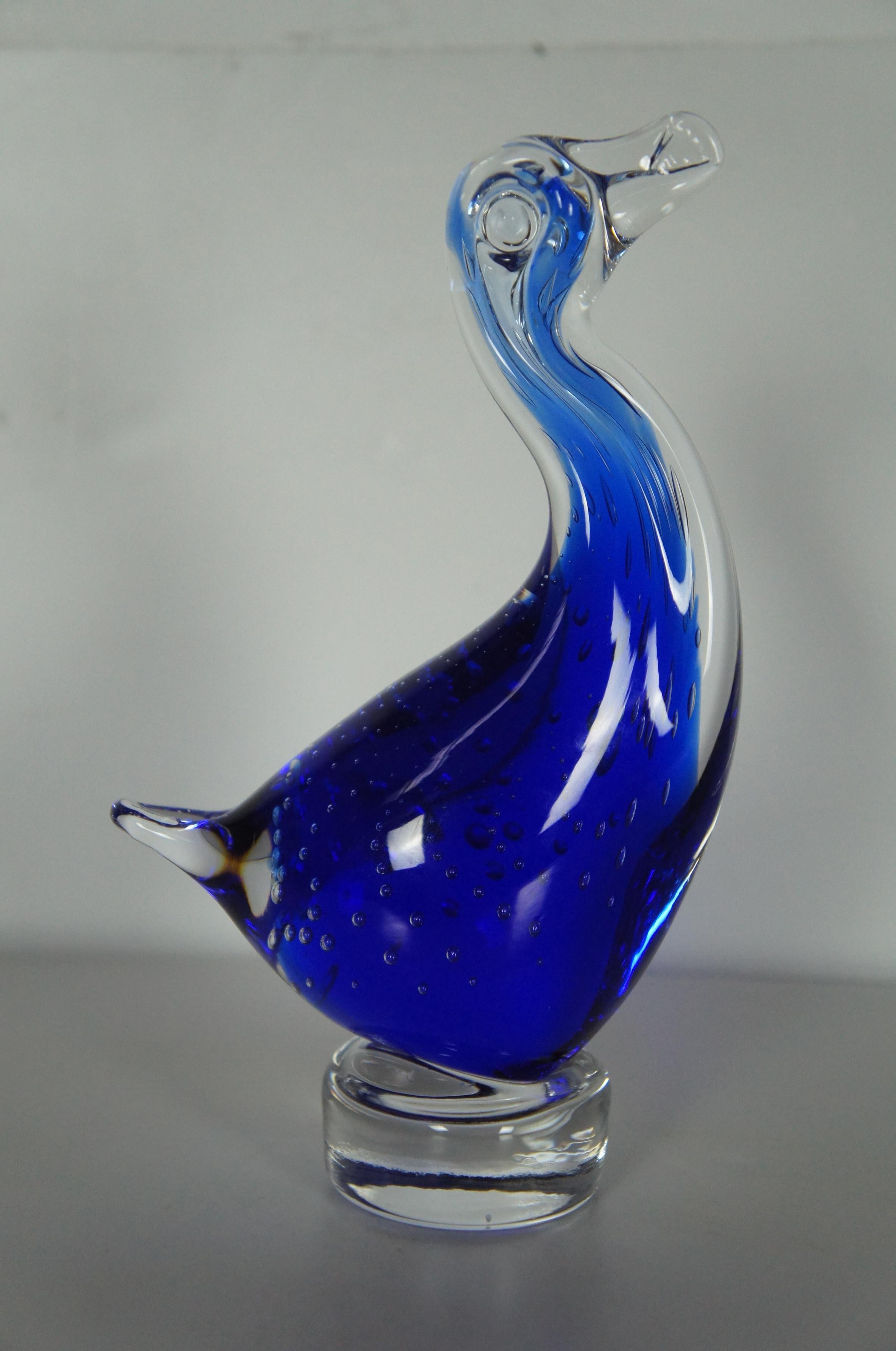 Modern Murano Lavorazione Italian Studio Art Glass Blue Duck Goose Bird Figurine