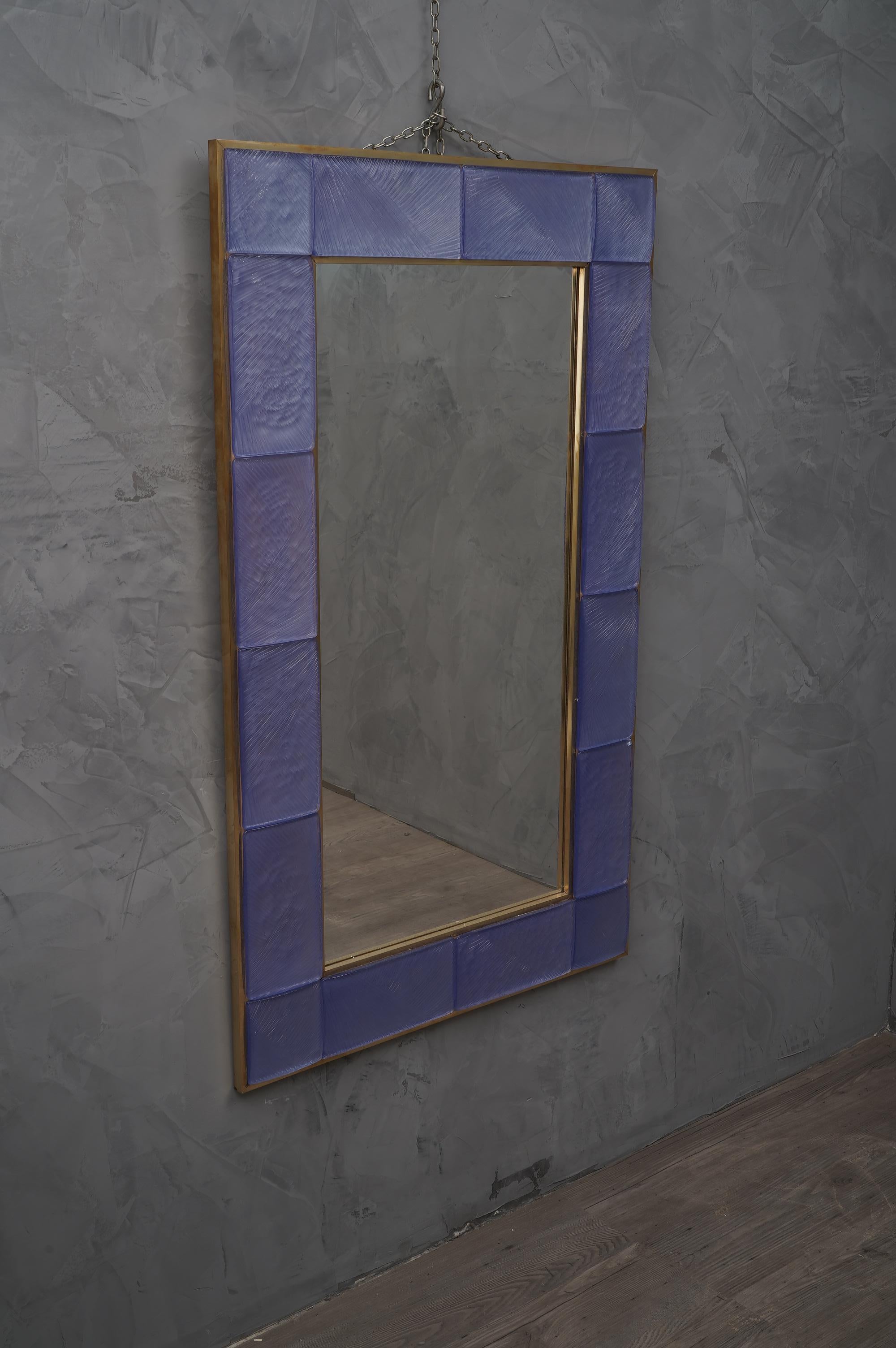 Late 20th Century Murano Light Blue Art Glass Italian Mid-Century Wall Mirror, 1970